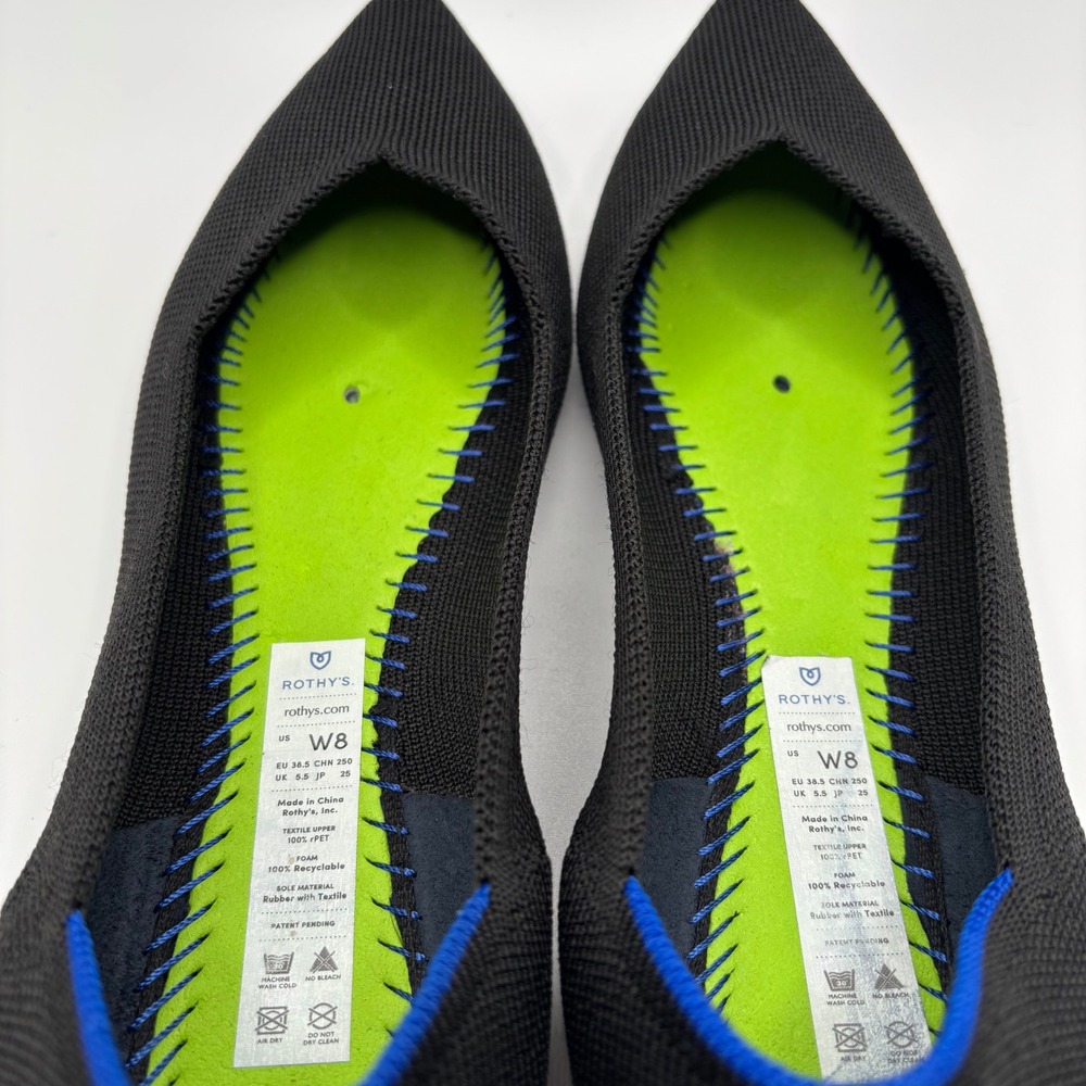 Rothy's Black Pointed Toe Flats with Blue Trim - Picture 11 of 11